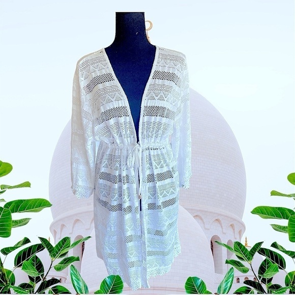 CLUB Z COLLECTION Crochet Beach Dress Coverup White Woman’s Plus Size 1X New - Picture 14 of 16